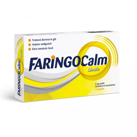 Faringocalm cu aroma de lamaie 3 mg, Terapia SA | 12 pastile