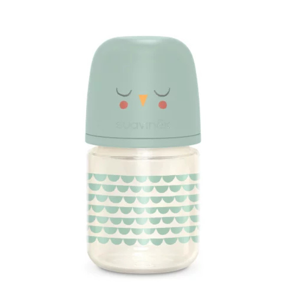 Biberon din sticla cu tetina SX Pro cu debit lent, verde, Bonhomia, Suavinex | 120 ml