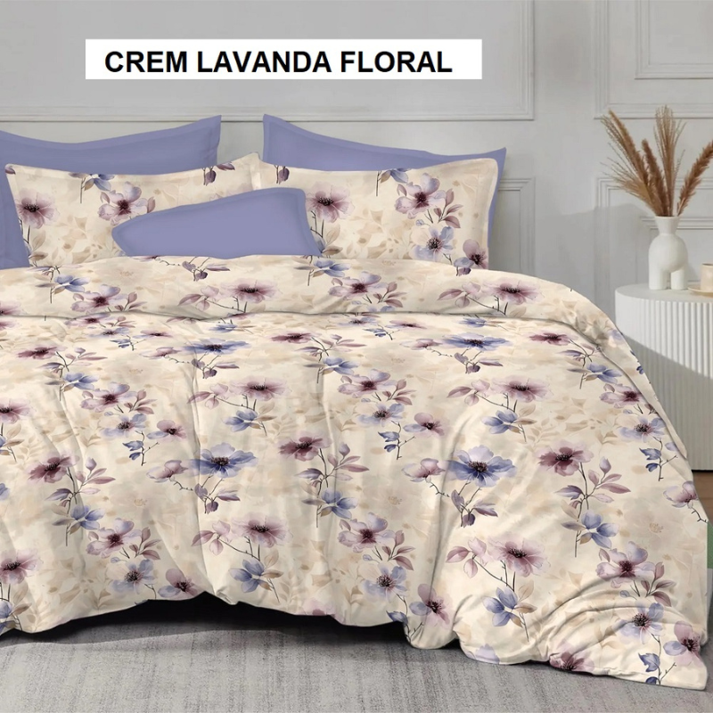 Lenjerie pat FINET (6 piese) crem lavanda floral 230x250 cm, Ralex | 1 buc