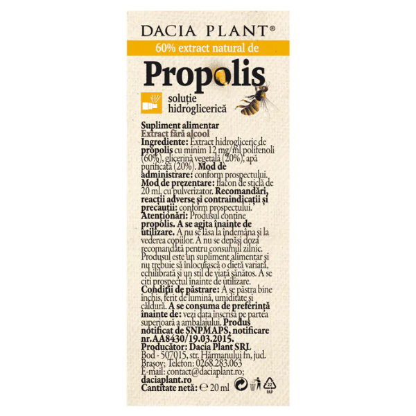 Propolis fara alcool spray, Dacia Plant | 20ml