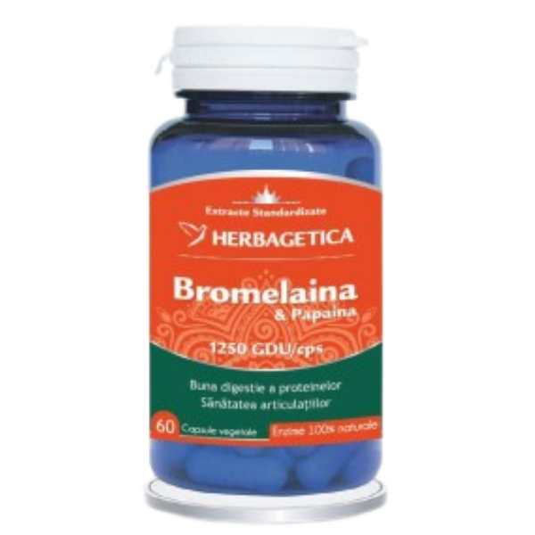 Bromelaina si Papaina, Herbagetica | 60 capsule