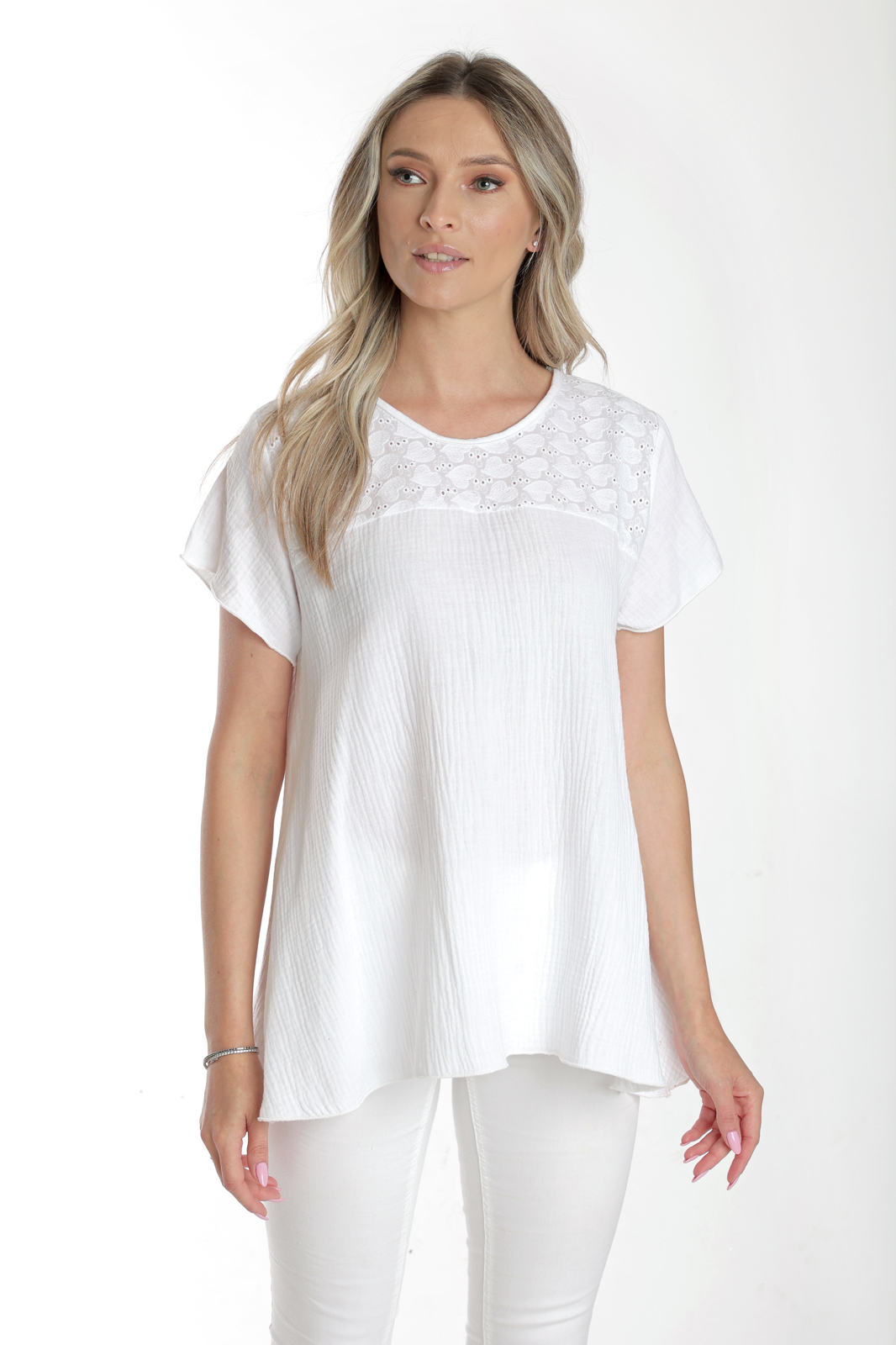 Bluza dantela brodata CV24060 alb, Cesy | marimea S