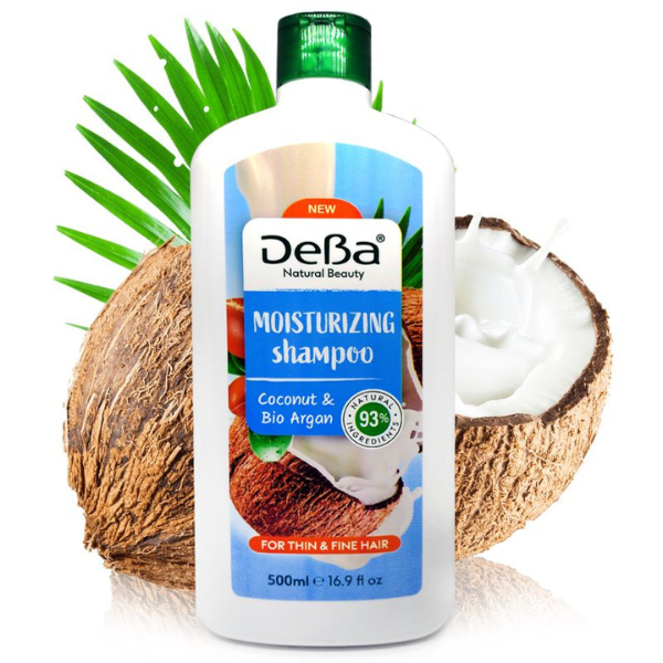 Sampon hidratant pentru par fin si subtire DEBA NATURAL BEAUTY cu Cocos si Argan Bio, Rubella | 500 ml
