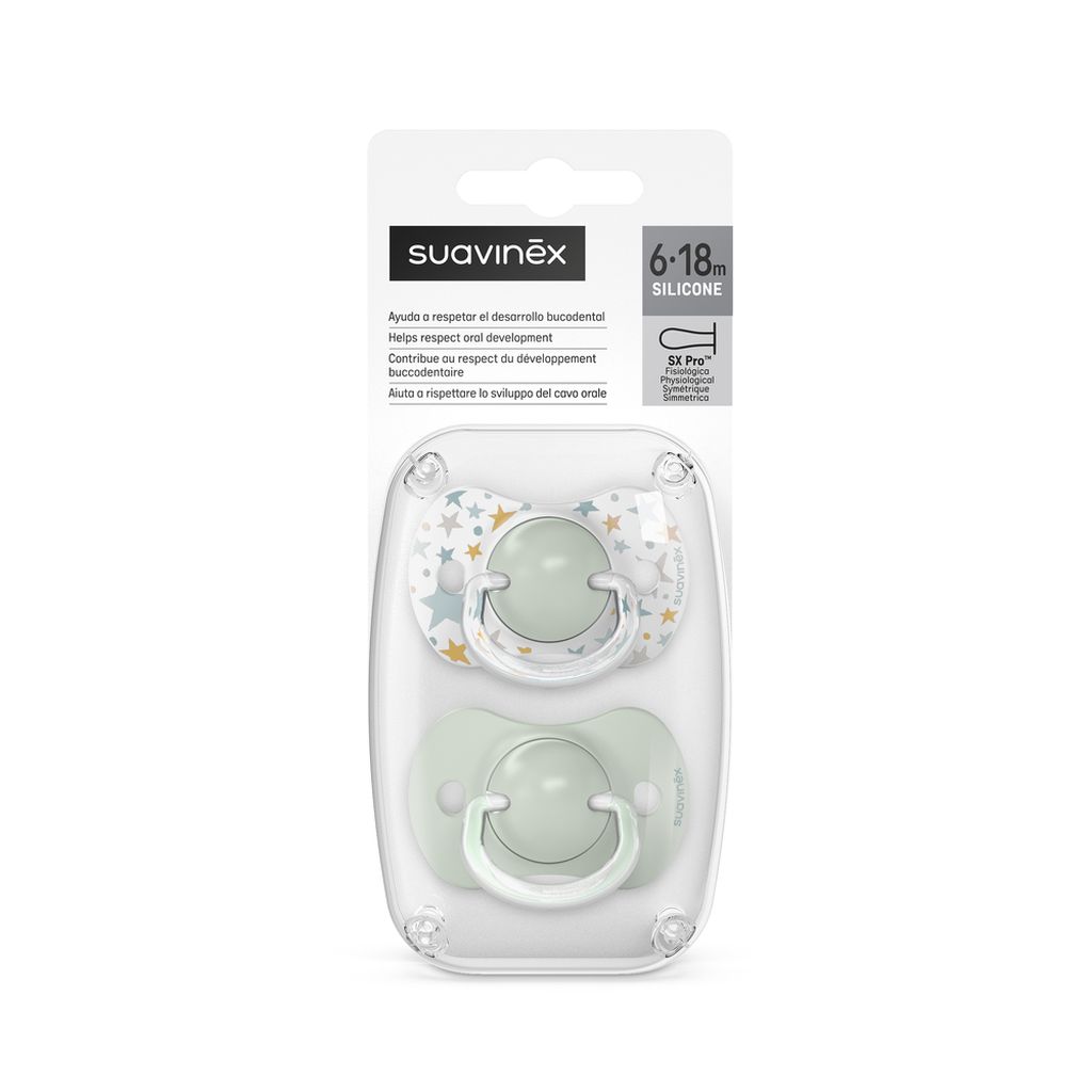 Suzeta fiziologica din silicon SX Pro Dreams, 6-18 luni, Verde, Suavinex | 2 bucati