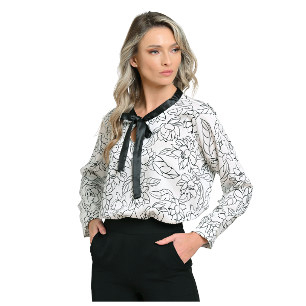 Bluza funda dama ERP24V255 alb/negru floral, Eranthe | marimea M