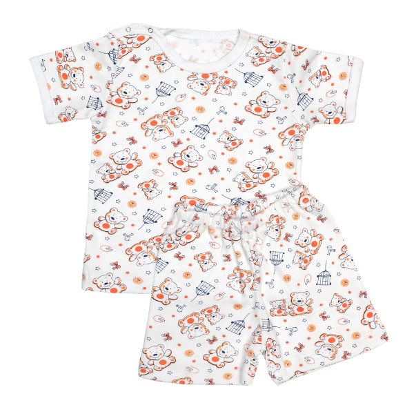 Pijama maneca scurta RB06 alb/imprimeu ursuleti, Rombaby | 2/3 ani