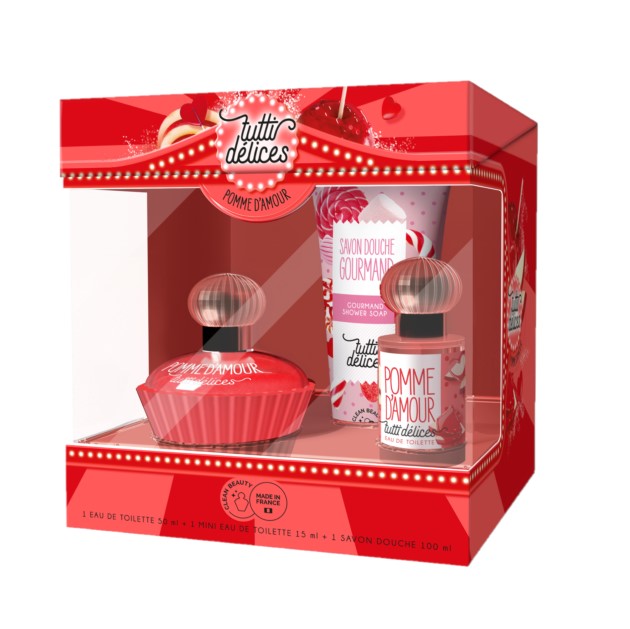 Set cadou dama Tutti Delices Pomme d'Amour, Corania | EDT 50 ml + EDT 15 ml + Gel de dus 100 ml