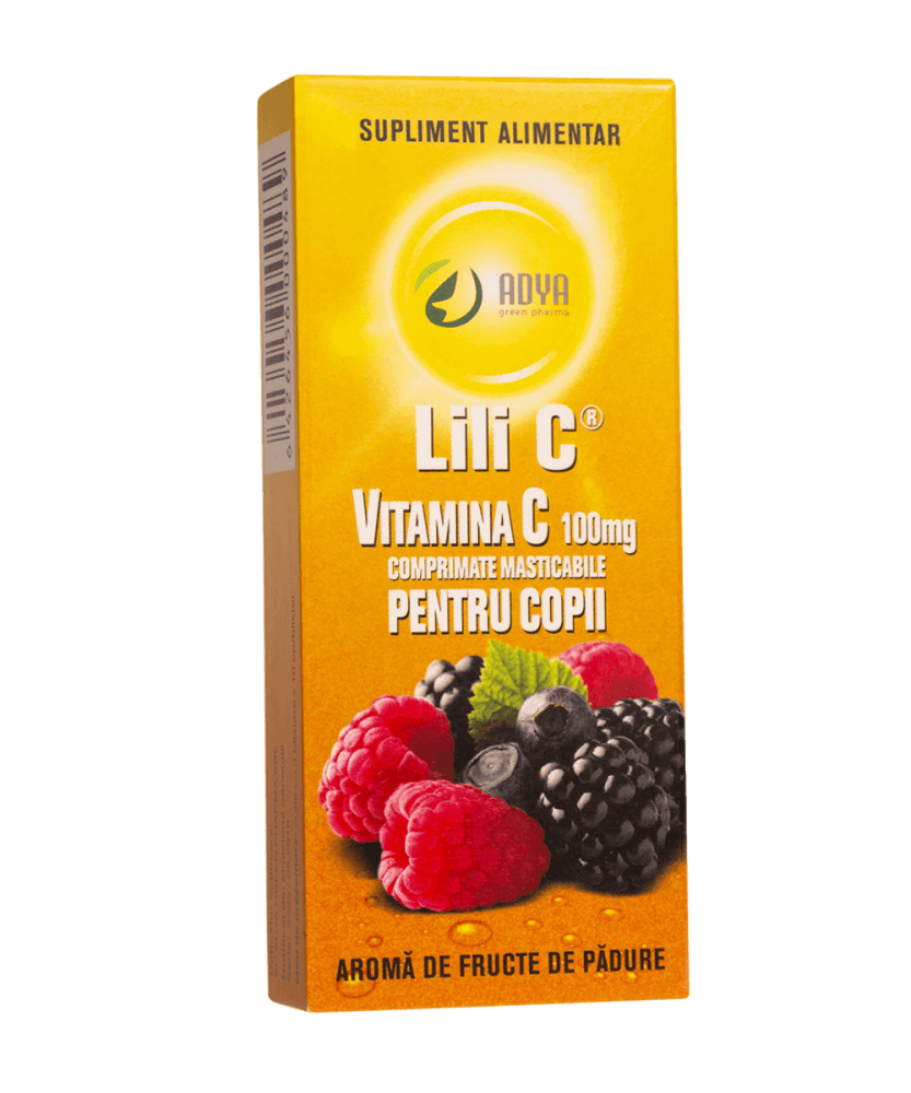 Vitamina C  100 mg pentru copii cu aroma de fructe de padure, Lili C, Adya Green Pharma | 30 comprimate
