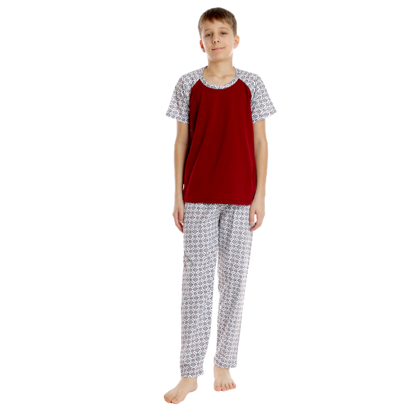 Pijama baieti AP2536 grena/alb imprimeu, Andana | marimea 34 (7/8 ani)