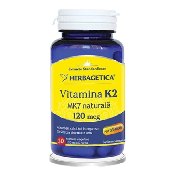 Vitamina K2 MK7 Naturala 120 mcg, Herbagetica | 30 capsule