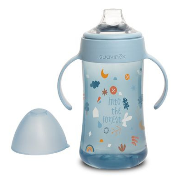 Cana cu manere si cioc din silicon, bleu, +4 luni, Into the Forest, Suavinex | 270 ml