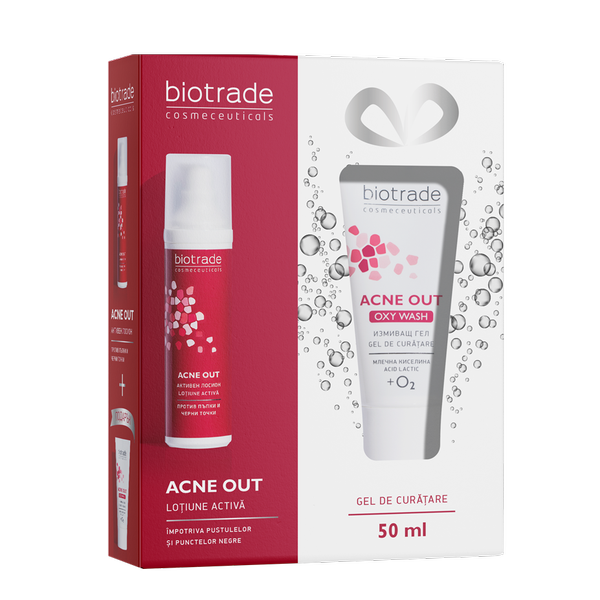 Pachet Acne Out Lotiune Activa + Acne Out Oxy Wash Gel de curatare, Biotrade | 60 + 50 ml