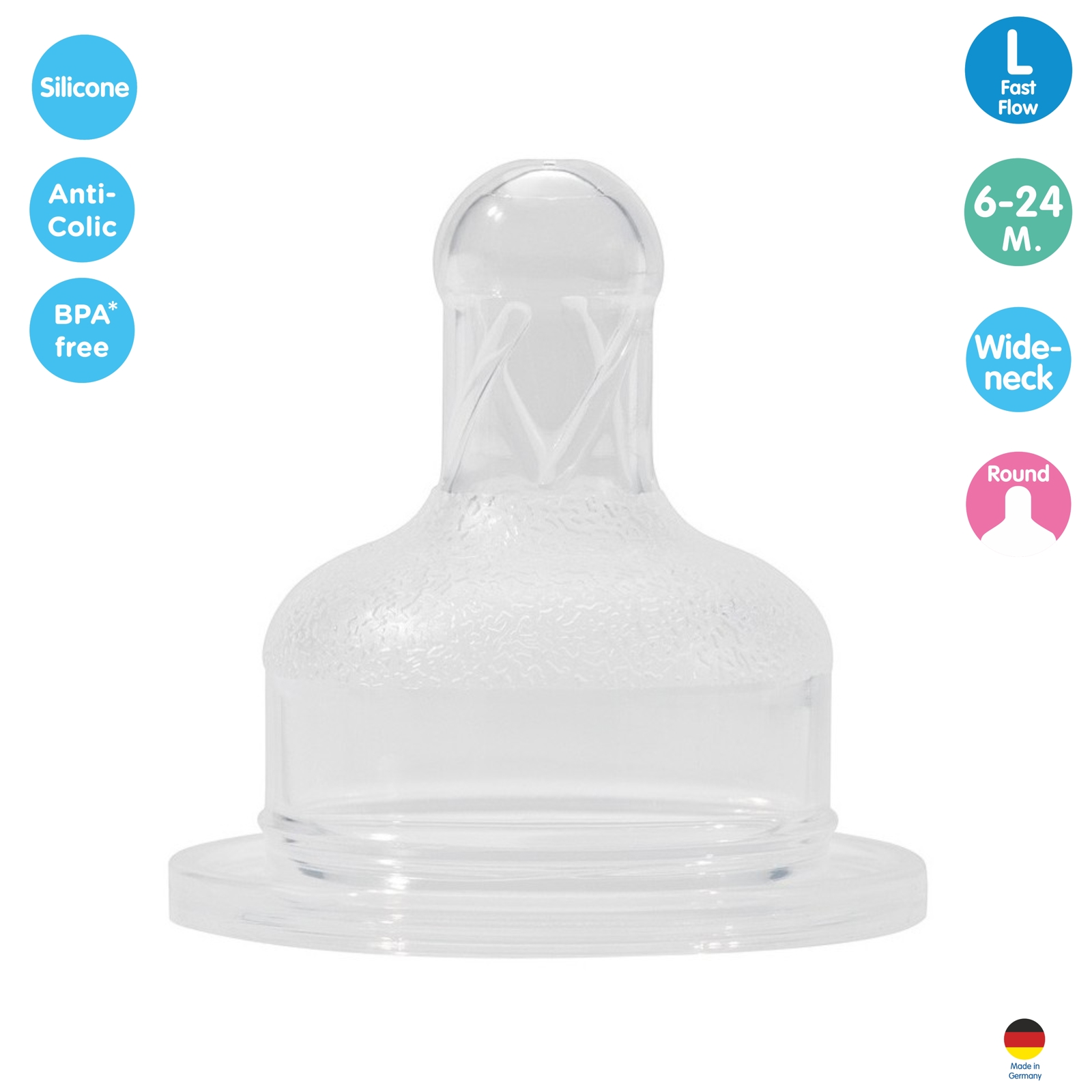 Tetina cu gat larg din silicon Natural+Soft, mar.L, 6-24 luni, 14231, Baby Nova | 2 bucati