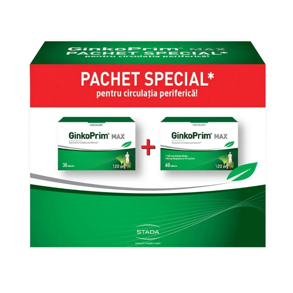 GINKO PRIM MAX 120MG 60CPR+30CPR PACHET AVANTAJOS