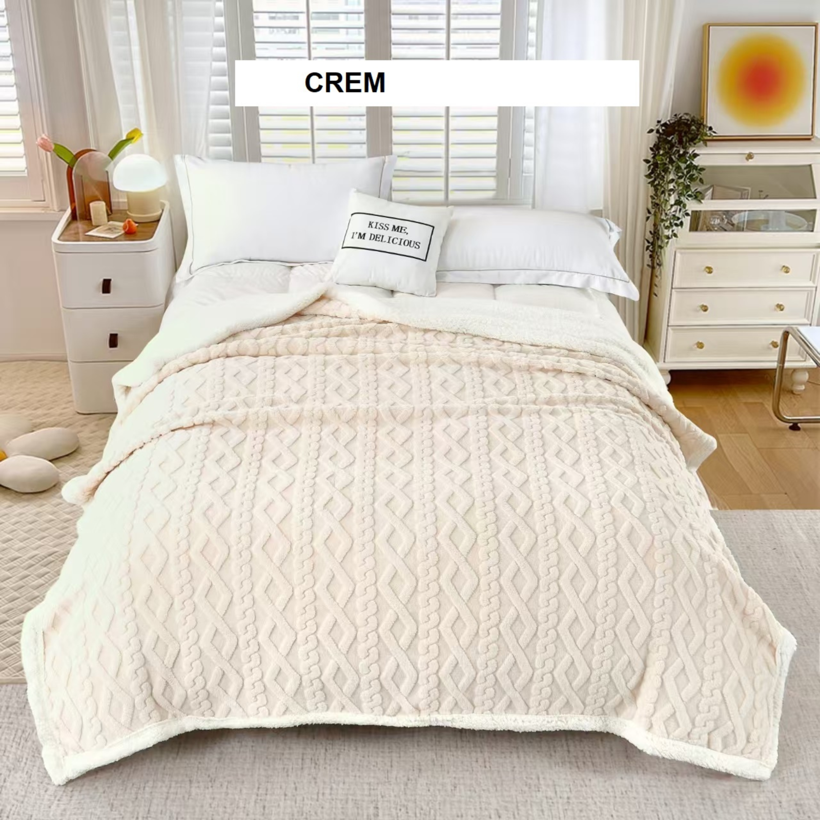 Patura FLEECE tricotata micropolar Crem, Ralex | 200 x 230 cm