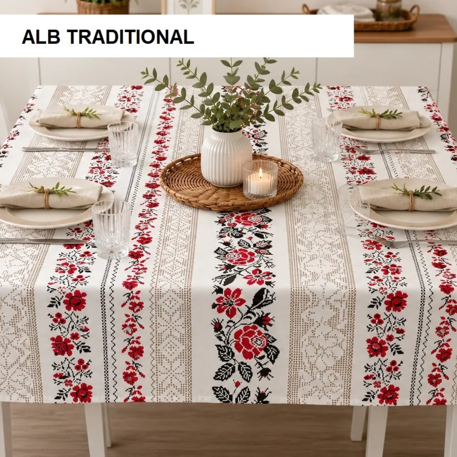 Fata de masa teflonata antimurdarire alb traditional 180x240 cm, Ralex | 1 buc