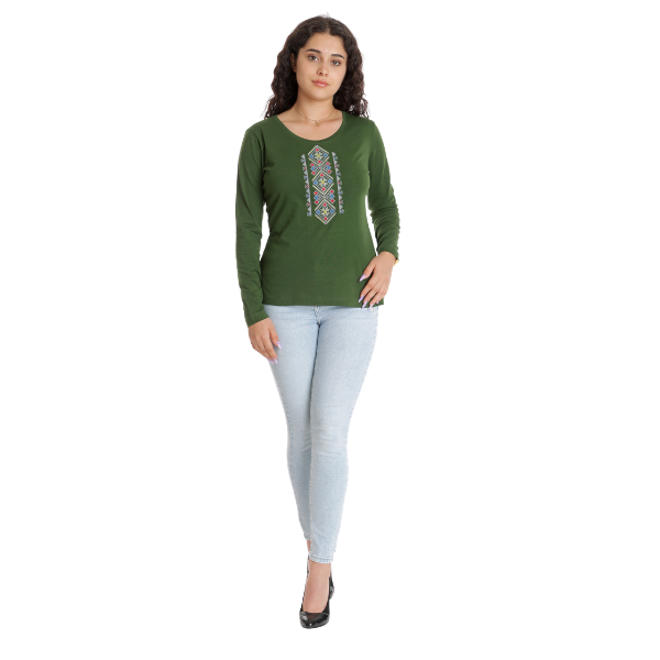 Bluza broderie dama DT24BB01 verde olive traditional, Dress to Impress | marimea S