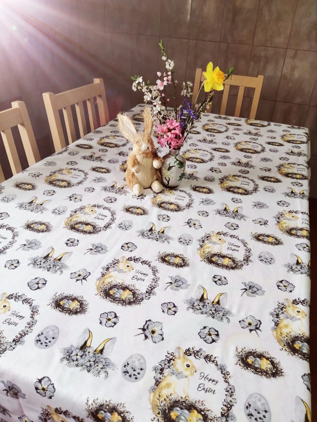 Fata de masa Paste (mare) BBC Ranforce, crem Happy Easter, 240x150 cm, Andana | 1 buc